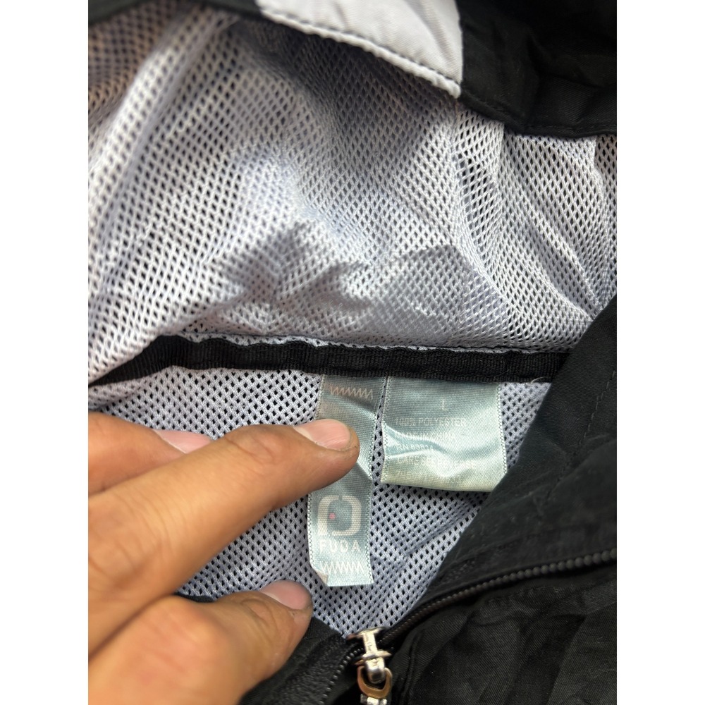 Fuda International Windbreaker Jacket Black White Full Zip Hooded Mens Large - Picture 2 of 3